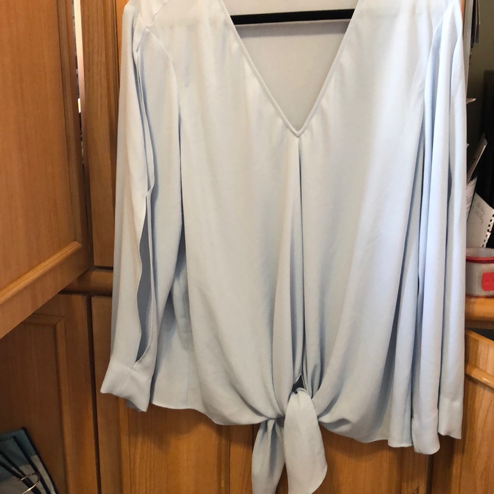 New Rachel Roy 2X V-neck long sleeve blue blouse
